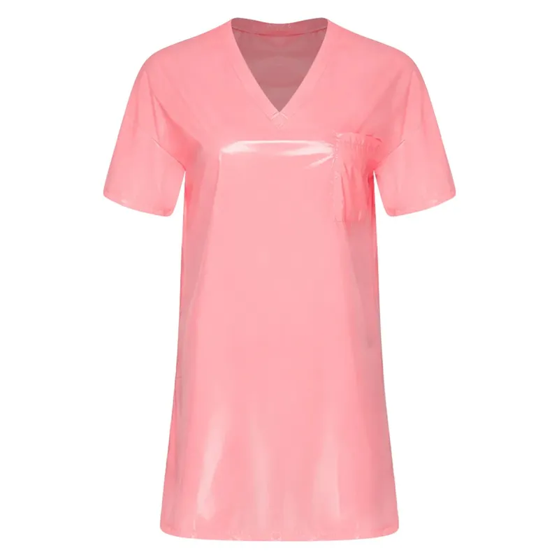 Womens Waterproof Sleep Dress V Neck Short Sleeve Side Split Loose Mini Dress Oversized T-shirt for Swimwear Water Rave Parties