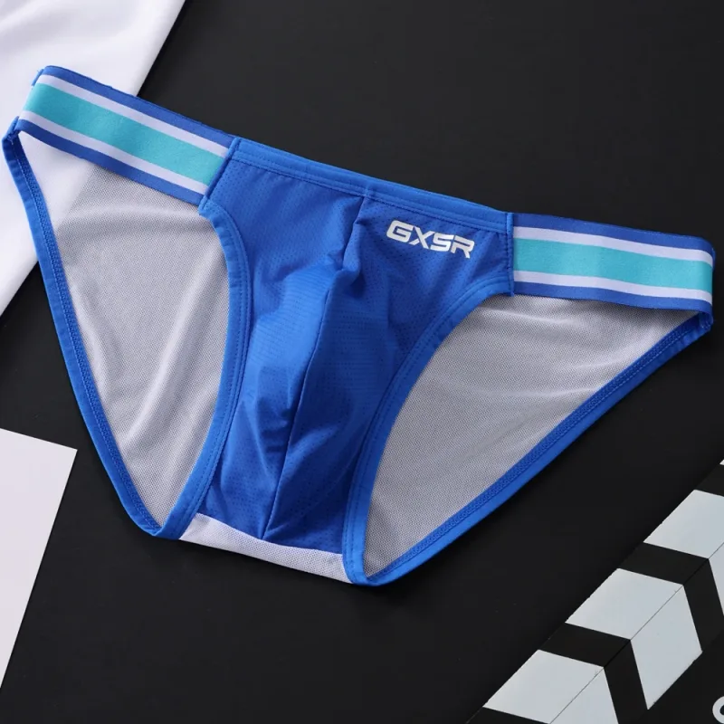 New GXSR splicing side waist high fork men's briefs threaded ice silk fashionable low waist sports hip lift men's underpants — image 6