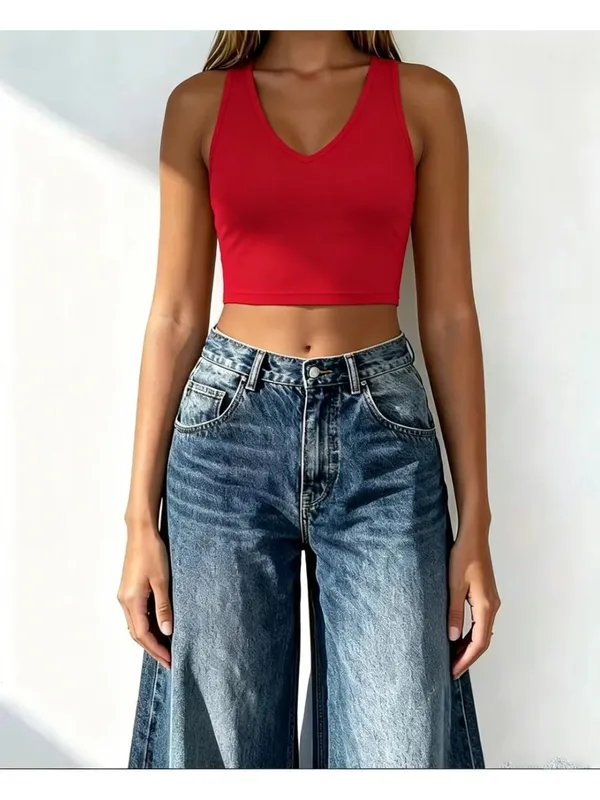 3PC Women's Casual Elegant Solid Color Short Cut with Belly Button V-Neck Sleeveless Vest Top Three Piece Set