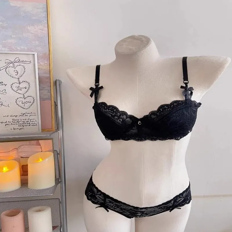 Elegant Lace Half Cup Bra Set Women Soft Underwire Gathered Thin Support Modest Exquisite Lace Comfort Lingerie Set 4 Colors 32- — image 8
