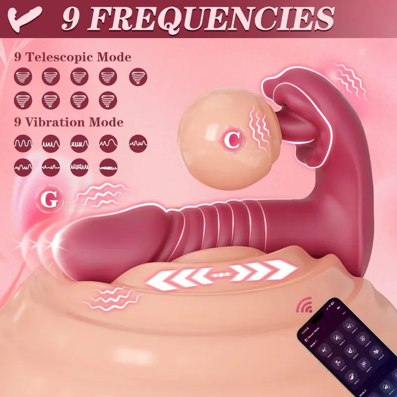 Thrusting Dildo Wearable Vibrator Sex Toys for Women - Vibrating Panties Egg APP Remote Control G Spot Clitoral Tongue Vibrators — image 3
