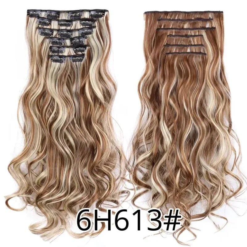 22 Inches Synthetic Long Straight Hairstyle 16 Clips 6Pcs/Set Hair Extensions Blonde Black Hairpieces Heat Resistant For Women