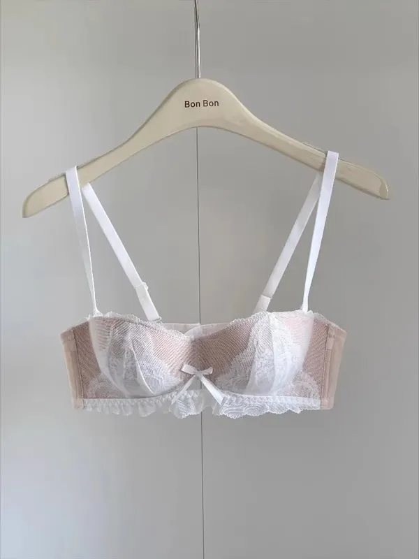 French Lace Half Cup Bra Set Wireless Push Up Small Breast Enhance Lift Anti Sagging Comfort Sexy Lingerie Set for Women
