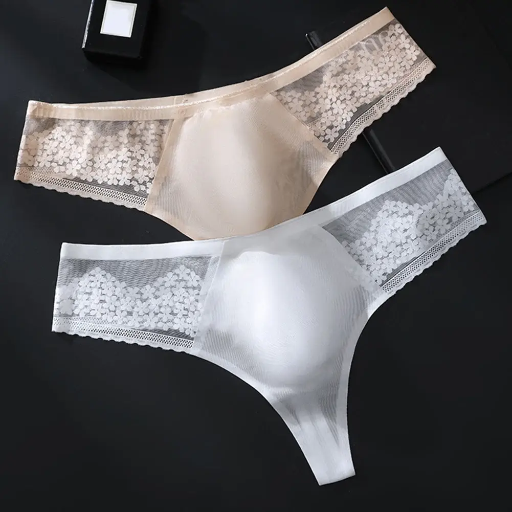 Breathable Men's Lace G-String Underwear Featuring Thin Seamless Ice Silk Fabric with 3D Bulge Pouch and Solid Color Design — image 10