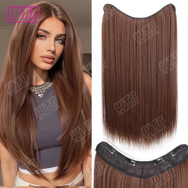 WTB Straight Hair Extensions Synthetic Wigs BB Clip Style V-Shaped Straight Hair Extensions Suitable for Women for Daily Wear — image 9