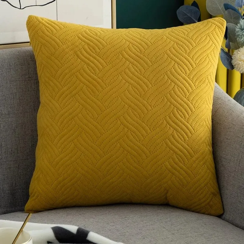 Quilted Velvet Throw Pillow Cover 18x18 Inch Simple Decorative Cushion Case for Home Sofa