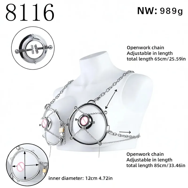 Wearable Metal Erotic Bra Sex Chest Hood Heavy-duty Breast Binder Chest Cover Nipple Massager Nipples Teating For Women Men