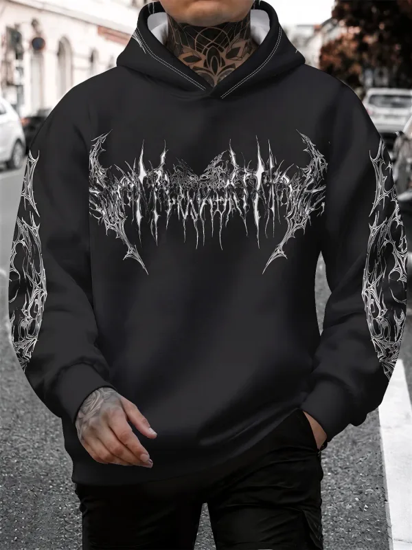 Men's winter-spring hooded sweatshirt with skull pattern for casual roller skating hip-hop streetwear — image 3