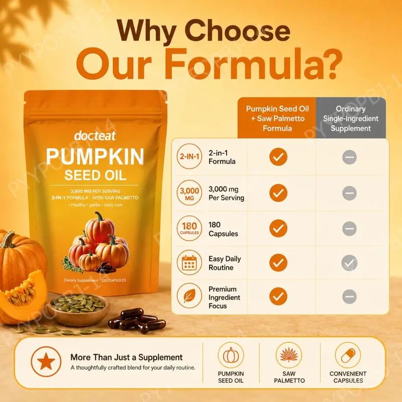 Docteat Pumpkin Seed Oil with Saw Palmetto Capsules 2-in-1 Formula for Prostate and Bladder Function Support 180 Capsules — image 5