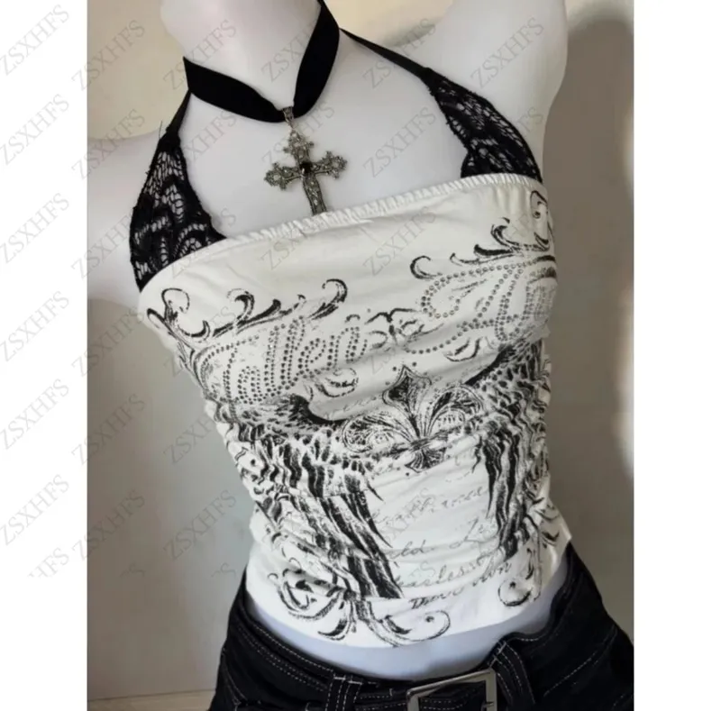 Sexy Lace Y2k Halter Tops Women Clothing Gothic Punk Girl Summer Sling Body Tees Grunge Slim Corset Harajuku Kpop Crop Top Emo — image 6