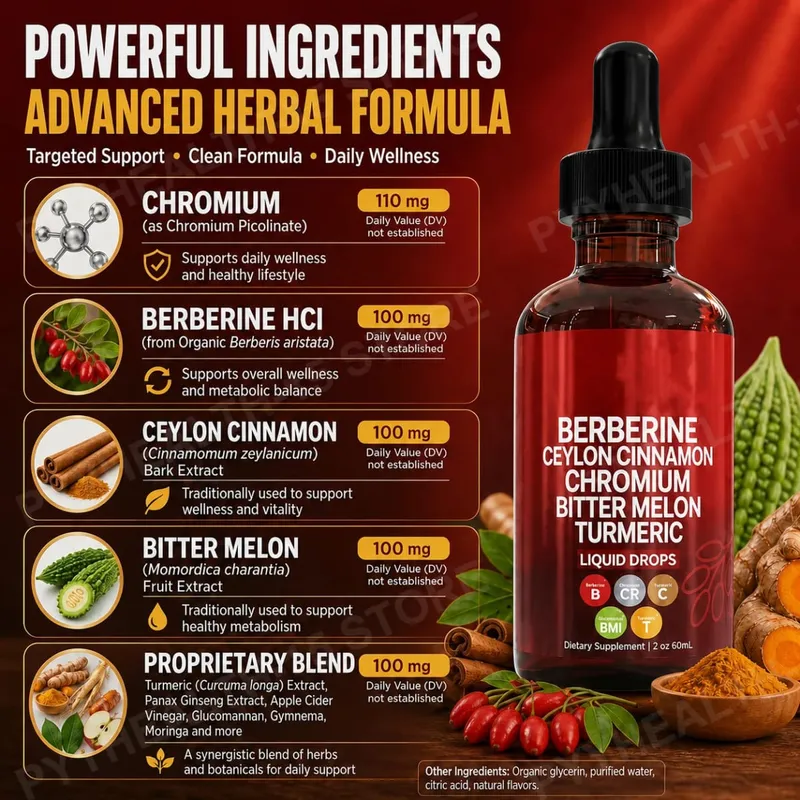 Berberine HCl & Ceylon Cinnamon Liquid Drops with Chromium and Turmeric for Energy Vitality & Metabolism Support 60 mL — image 4