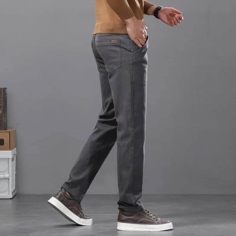 Cotton Elastic Men's Jeans Spring New Fitted Straight Business Casual Trousers Soft Comfortable Fashion Korean Denim Pants — image 6