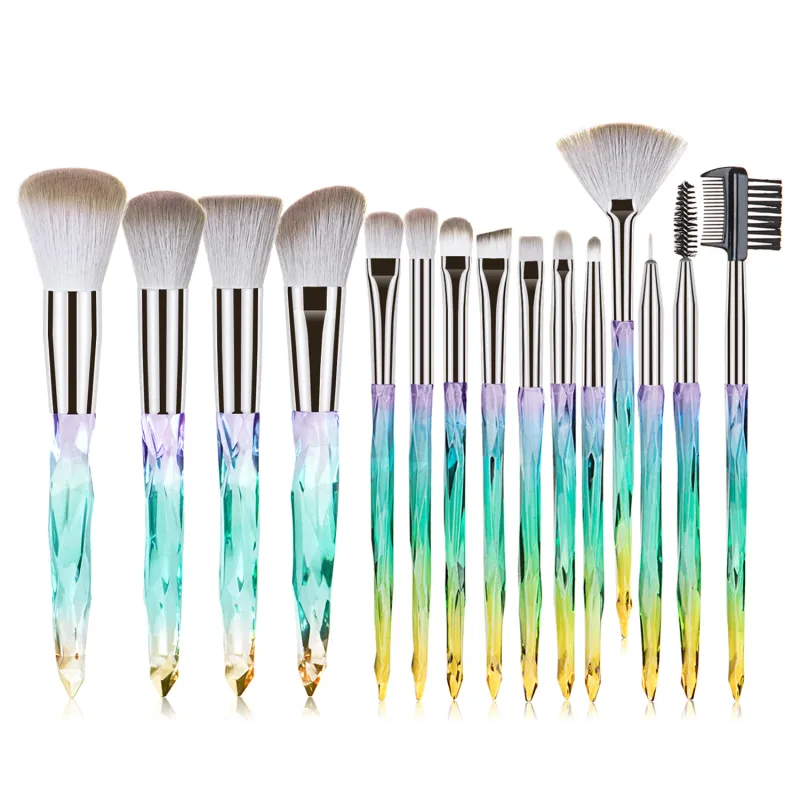 Professional 15Pcs Makeup Brushes Kit Dense Soft Bristle Crystal Handle Face Eye Cosmetic Brushes For Beginner Daily Makeup