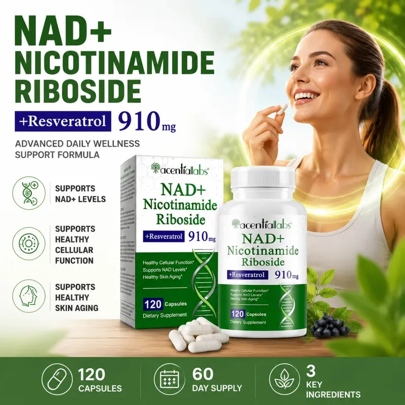 NAD+ Nicotinamide Riboside Capsules with Resveratrol & Quercetin for Cellular Health & NAD+ Levels Support Adults 120 Capsules — image 1