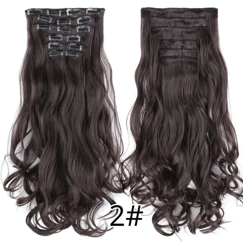 22 Inches Synthetic Long Straight Hairstyle 16 Clips 6Pcs/Set Hair Extensions Blonde Black Hairpieces Heat Resistant For Women