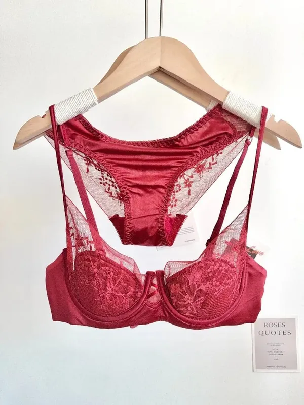 Women Red Sexy Lace Bra Set Push Up Soft Underwire Thin Lingerie Comfortable Support for Small Bust Female Underwear Suit S-XL — image 1