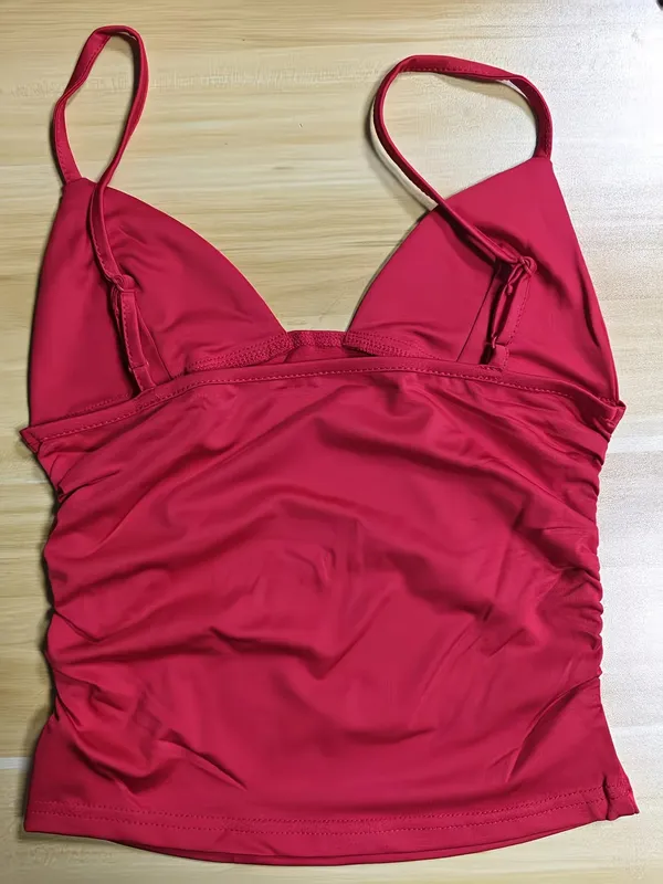 Summer Women Deep V Neck Ruched Cami Top Elastic Slim Bodycon Spaghetti Strap Tank Vest Y2K Streetwear Club Party Basic Camisole — image 5