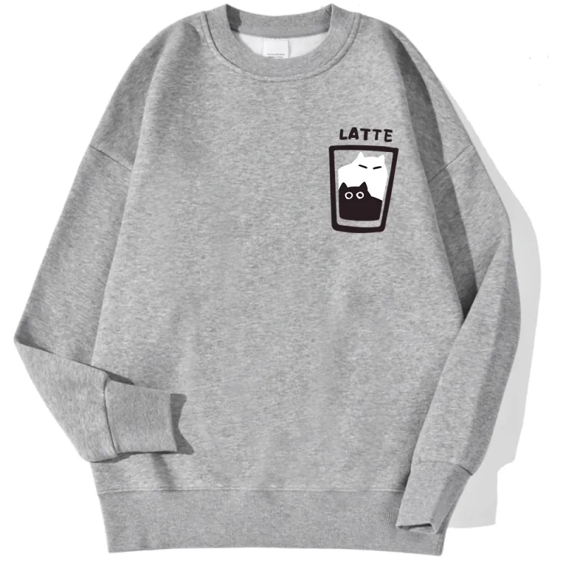 Cat Latte Cartoon Design Men Sweatshirt Fashion Casual Hooded Vintage Loose Hoodies Korean Fleece Clothing — image 10