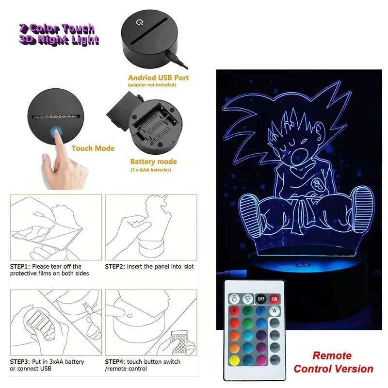 Dragon Ball Z Anime Figures Goku Vegeta Gohan Broly 3D Lamp PVC Action Figures Toys for Children Trunks Buu Super Saiyan Gifts