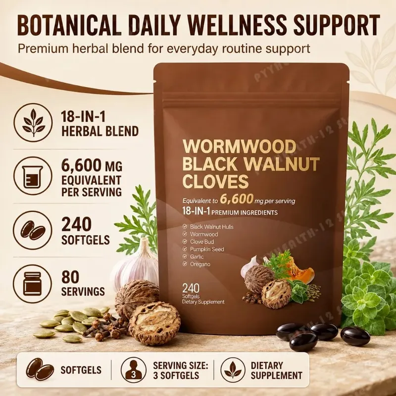Wormwood Black Walnut Cloves 6600mg 18 In 1 Herbal Softgels Detox Digestive Health Gut Support Pumpkin Seed Garlic Oregano 240 — image 1
