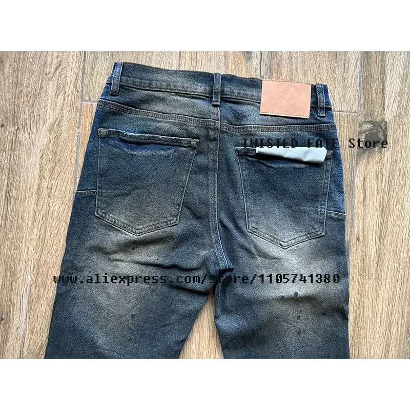 Men's American High Street Distressed Dirty Washed Indigo Spray Painted Stretch Skinny & Slim Fit Graffiti Streetwear Jeans