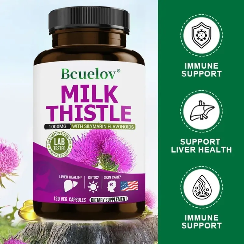 Milk Thistle Extract 1000mg - Gluten-Free Non-GMO Antioxidant Supplements for Healthy Skin Liver Detox Digestion Immune — image 1