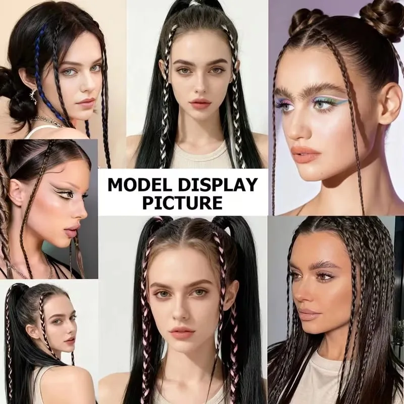 20Inch Synthetic 4pcs/set Y2K Style Clip-In Braided Hair Extension Perfect for Women'S Festival And Halloween Cosplay Hair — image 7