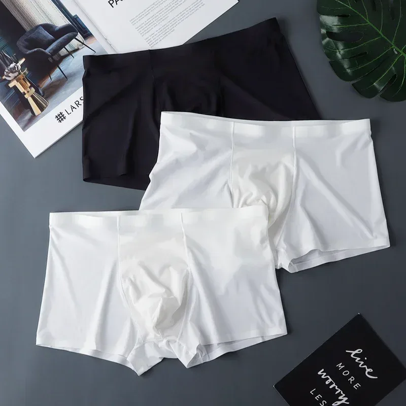 3 pièces de haute qualité hommes sous-vêtements en soie glacée été mince respirant sans couture culottes Sexy hommes caleçons grande taille — image 18