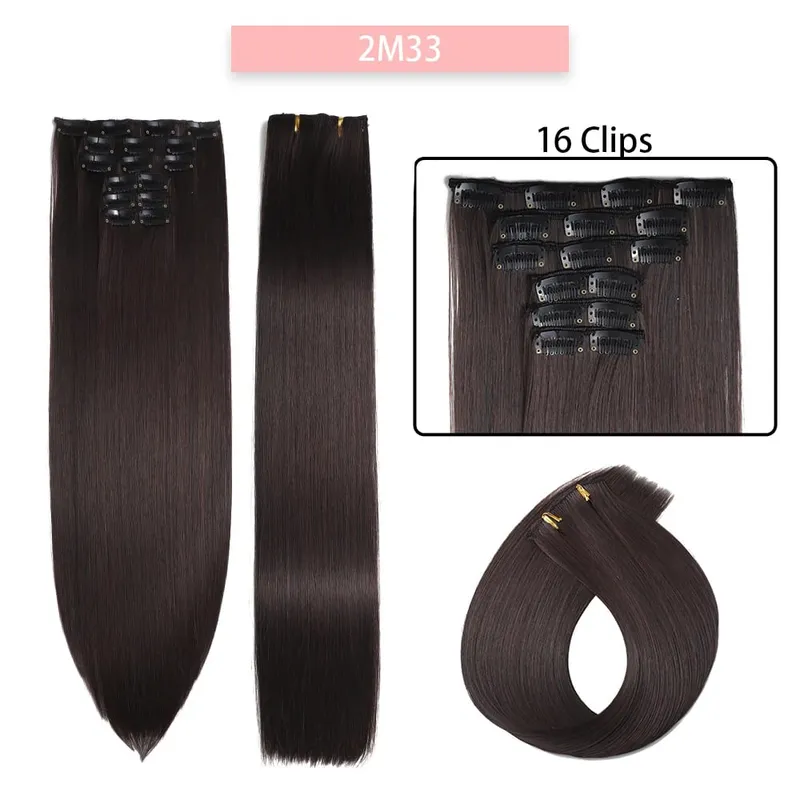 6-Piece Set 24-Inch Synthetic Clip-On Hair Extensions Straight Hair Removable Lightweight Synthetic Wig Women's Exclusive