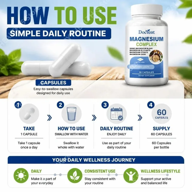 Docteat Magnesium Complex Capsules with 500mg Magnesium Blend Supports Nerve Health and Energy Metabolism Daily 60 Capsules — image 5