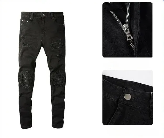 Erkekler için sıska delik kot Vintage kalem pantolon düz ayak bileği uzunlukta pantolon yıkanmış sıkıntılı denims 2024 sonbahar streetwear — image 5