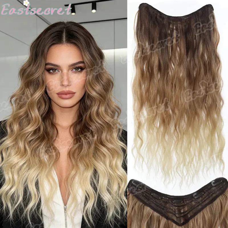 Synthetic Long Clip In One Piece Hair Extension 5 Clips V-Shaped Clip In Hair Extensions Heat Resistant Fake Hair — image 2