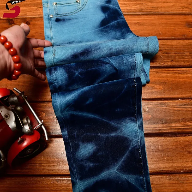 Retro Blue Black Ripped Jeans High Street Korean Version Trousers Y2k Baggy Pants Stacked Jeans Mens Cargo Pants