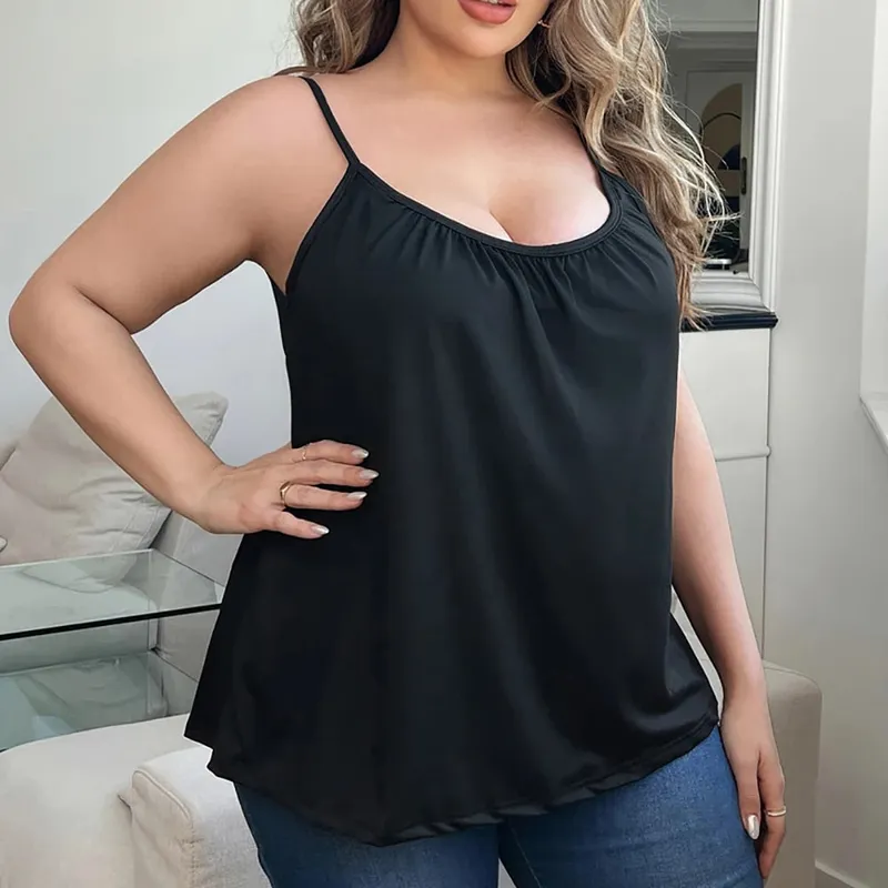 Plus Size Padded Camisole Tops For Women Adjustable Spaghetti Strap Camis With Built Bra Basic Summer Sleeveless Undershirt — image 8