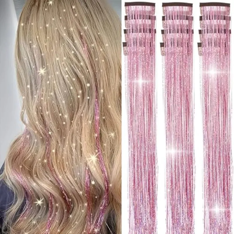 12Pcs Clip in Hair Tinsel Kit Red Hair Tinsel 22Inch Tinsel Hair Extensions Christmas Hair Tinsel Party Festival Accessories — image 11