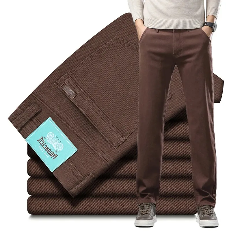 Cotton Elastic Men's Jeans Spring New Fitted Straight Business Casual Trousers Soft Comfortable Fashion Korean Denim Pants — image 2