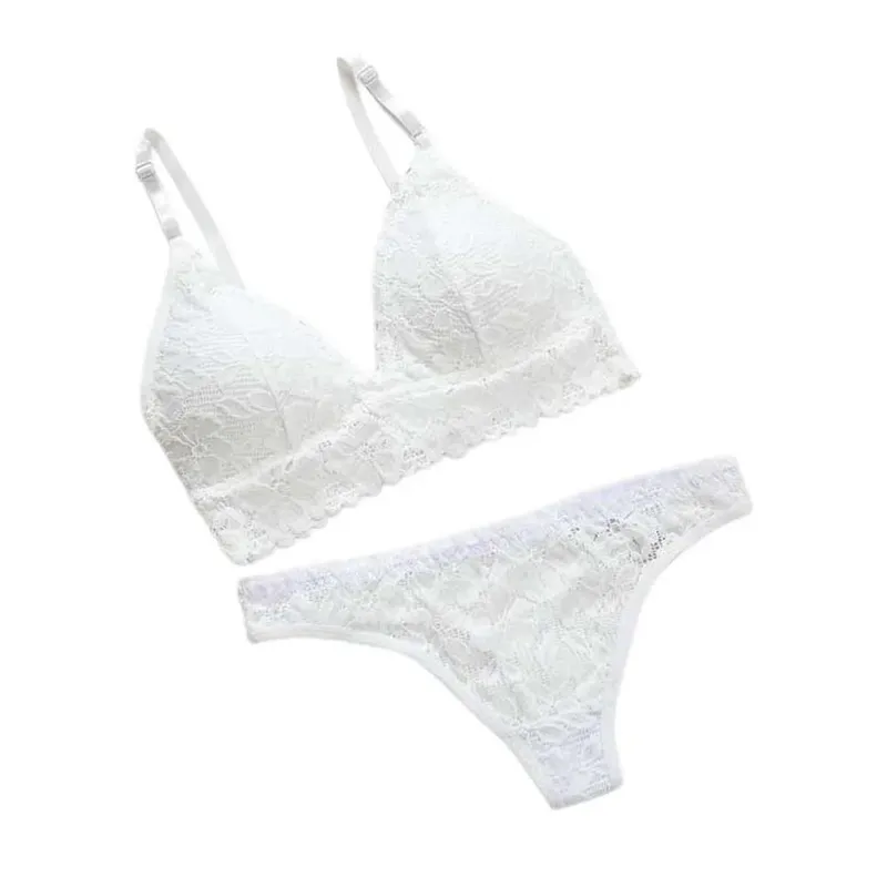 Fashion V Neck Lace Flower Bra Set Solid Color Low Waist Floral Panties Bra Kit T-Back Lingerie Lace Underwear Romantic Night — image 7