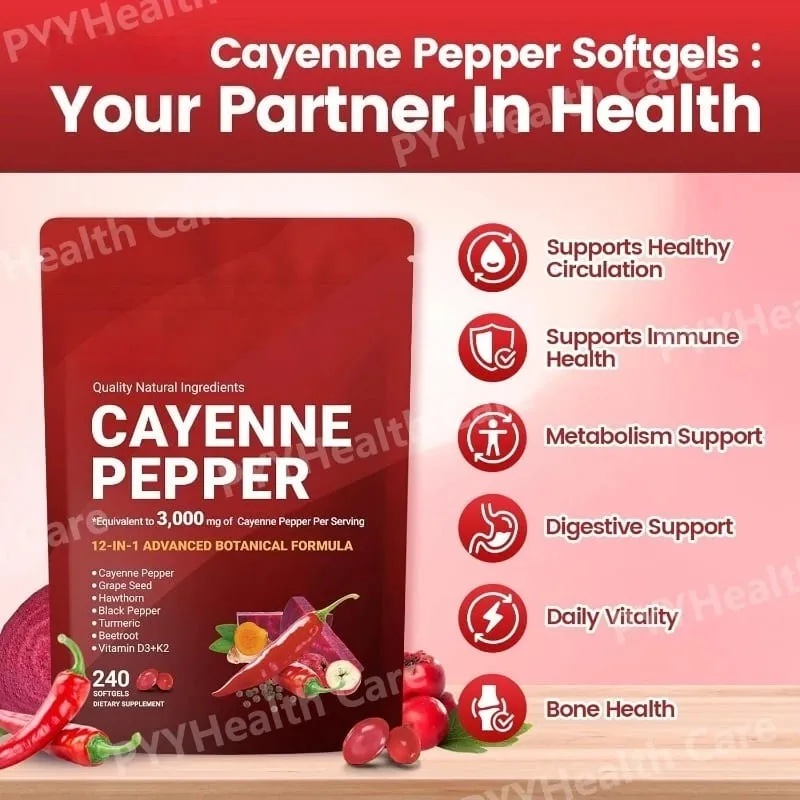 Cayenne Pepper Softgels with Grape Seed Beetroot Turmeric Vitamins D3 K2 E Herbal Supplement — image 3