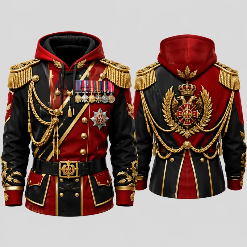 Mens Red Ceremonial Guard Uniform 3D Print Zip Hoodie Polyester Long Sleeve Cosplay Streetwear Jacket Costume Top Unisex