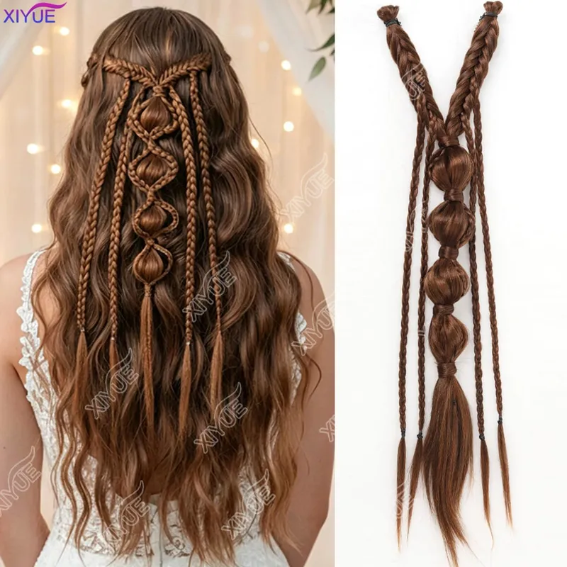 X Bohemia Clip in Hair Extensions 24 Inches Fairy Hair Wig Hairpieces Synthetic Handmade Synthetic Weaving Hair Extensions Girls — image 2