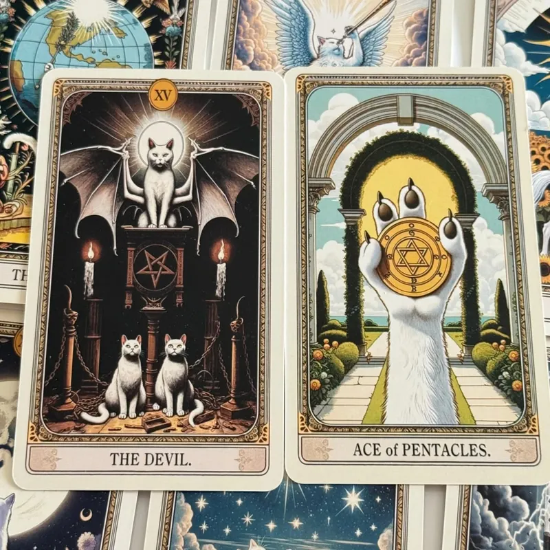 12*7cm Cat Tarot Deck In Metal Box 350GSM English Version Wait Tarot Cards Board Games with Paper Instruction Manual — image 4