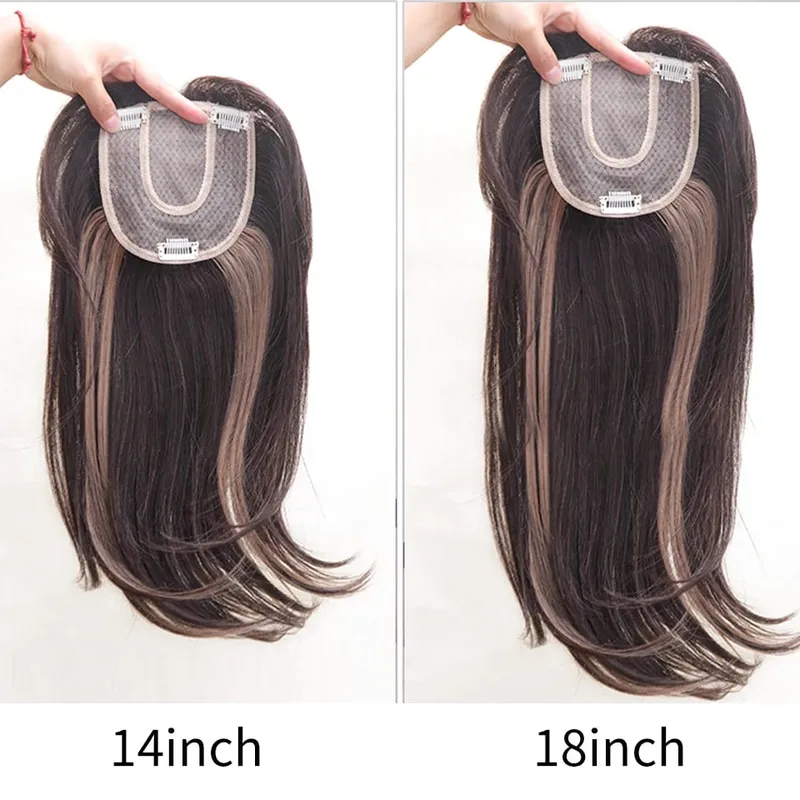 Synthetic Topper for Women Middle-Part Bangs Top Clip Topper Hair Extensions Cover Thinning Hair Grey Hair Increase Volume — image 6