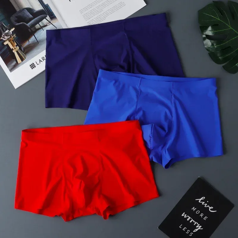 3 pièces de haute qualité hommes sous-vêtements en soie glacée été mince respirant sans couture culottes Sexy hommes caleçons grande taille — image 25