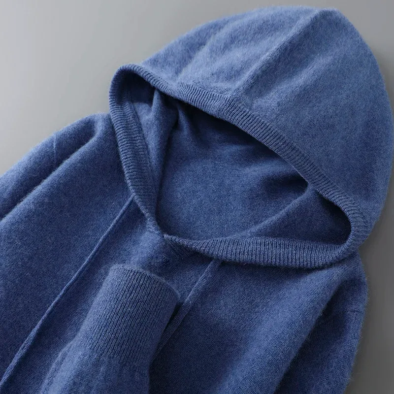 DjzDsm Autumn Winter Men's Sweater 100% Merino Wool Thick Hooded Pullover Soft Knitwear Casual Comfort Wool Clothing Tops — image 16