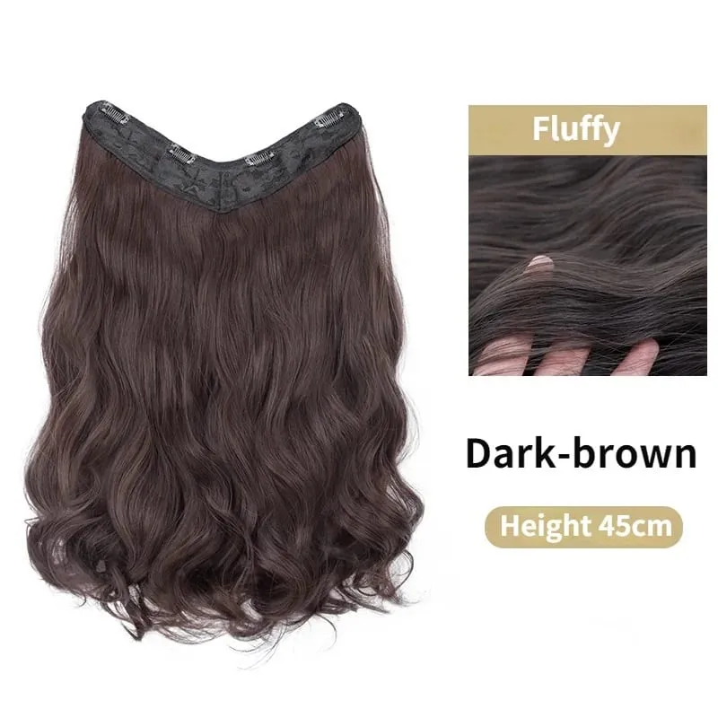 22Inch Synthetic Long Curly Hair Extension 4 Clips V-shape Natural Brown Black Hairpiece for Women — image 10