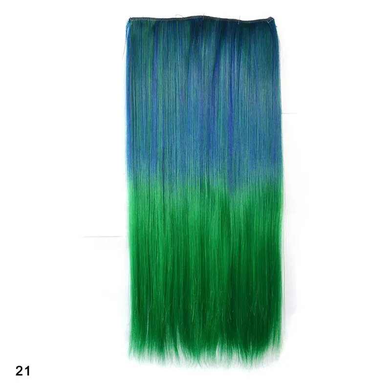 Zolin Straight Hair Clip In Hair Extension Rainbow Colorful Ombre Color One Piece With 5Clips Synthetic Cosplay Hairpieces — image 32