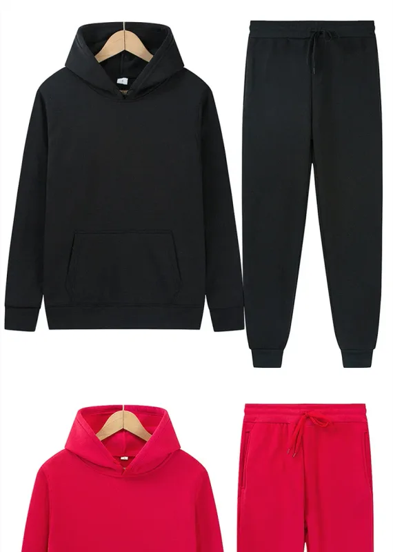 Men's Autumn/Winter New Solid Color Hoodie + Pants Two-Piece Set, Stylish Casual Sports Suit with Custom Printed Logo — image 9