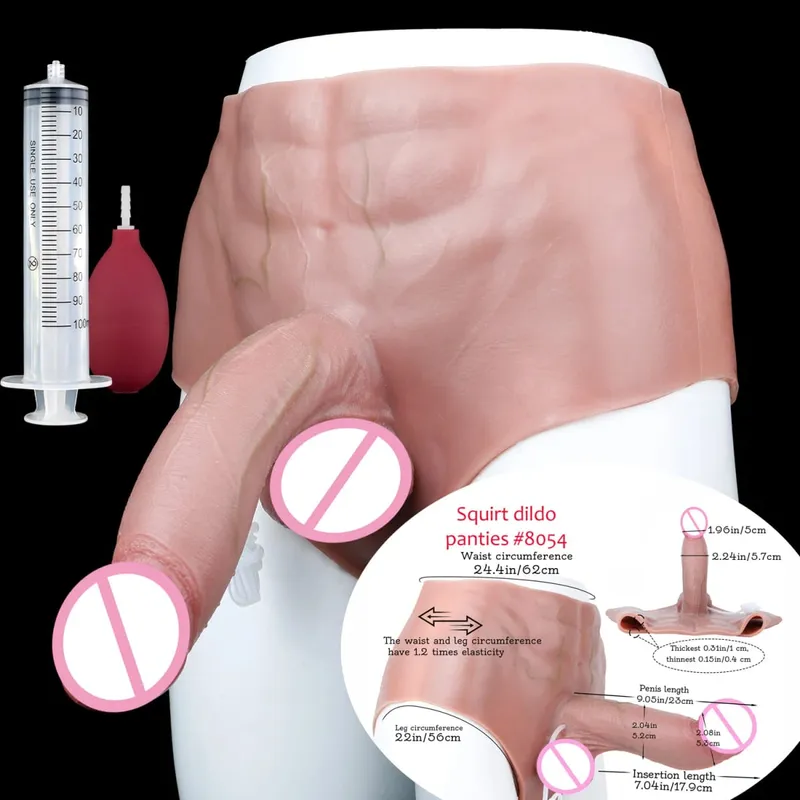 Black Nude Silicone Squirting Panties With Simulated Solid Penis Strapon Big Realistic Ejaculation Dildo Sex Toy For Women