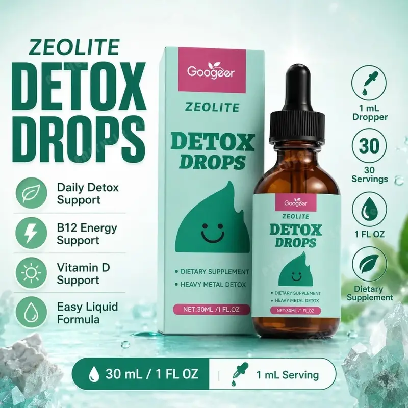 Googeer Zeolite Detox Drops 30ml Heavy Metal Support Vitamin B12 D3 Daily Cleanse Formula Non-GMO Soy-Free Dietary Supplement — image 1