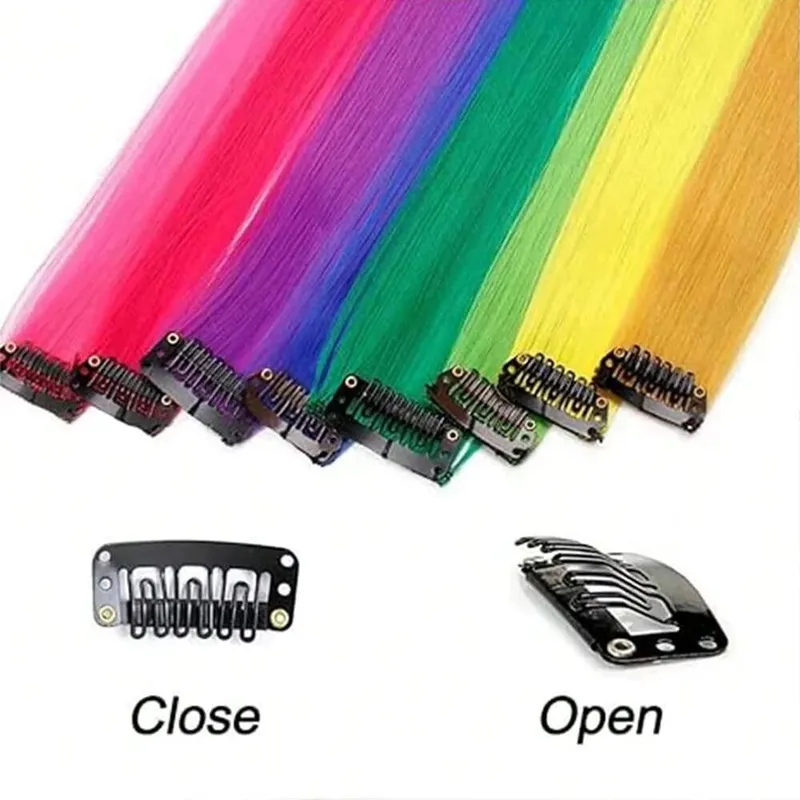 1PCS/Pack Synthetic Colored Party Highlights Clip in Hair Extensions for Girls Omber Colors Long Straight Hairpieces — image 3